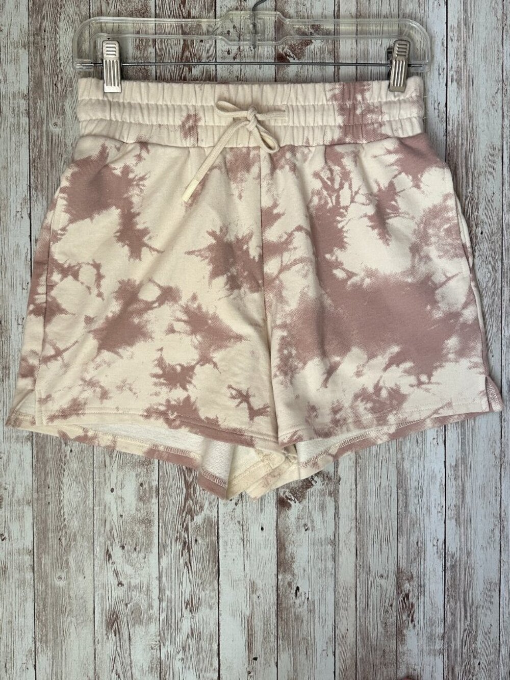 Varley Glade Shorts sz Small Taupe Tie Dye Cotton Soft Wide Waist Pockets Comfy